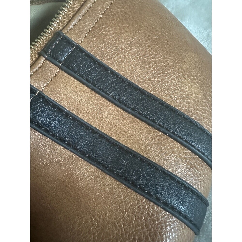 Sam Forever Cognac Pebbled Leather Sling Belt Bag Fanny Pack Varsity Stripe - Picture 3 of 7